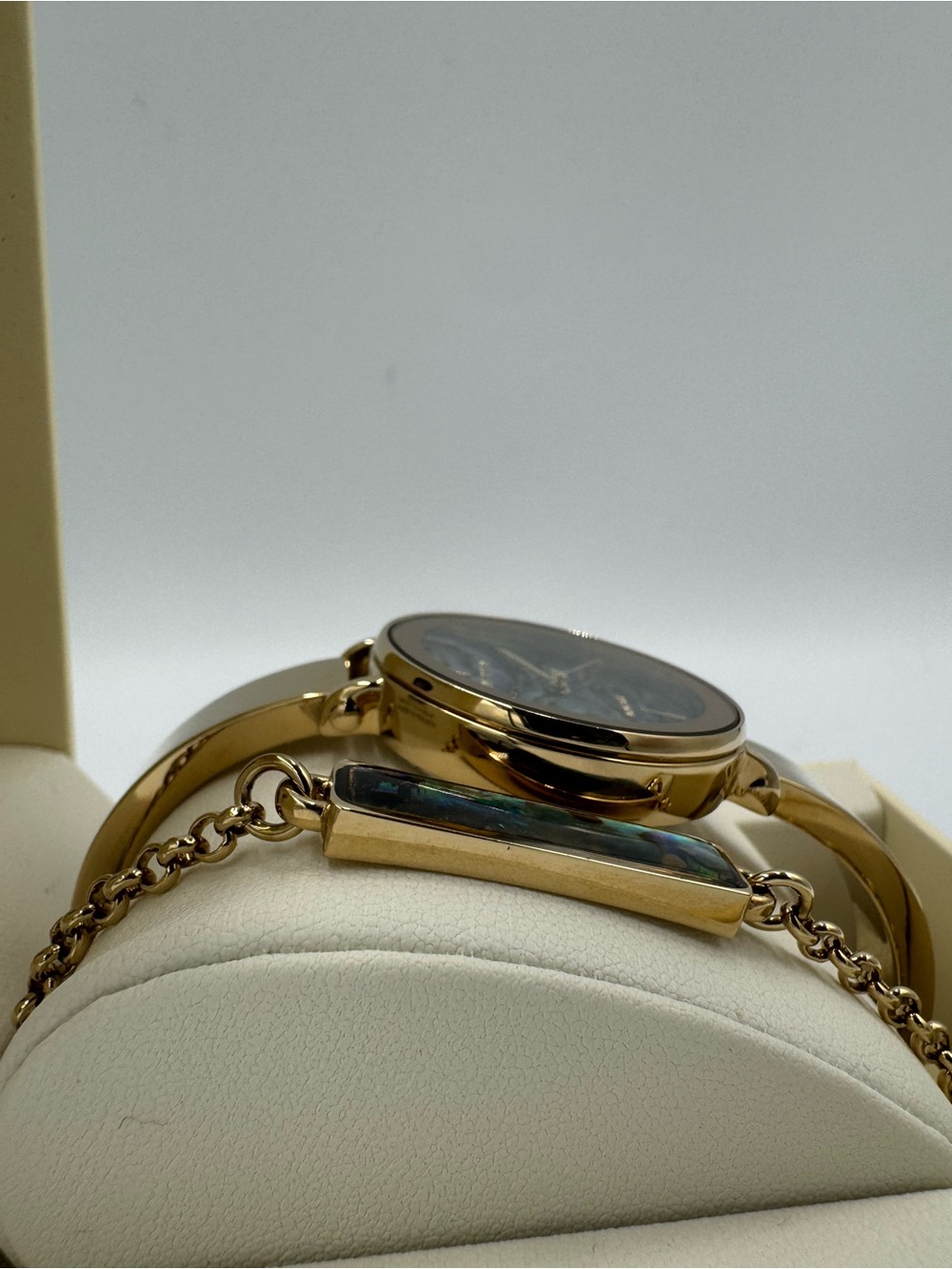 Anne Klein Gold-Tone Watch with Iridescent Abalone Dial and Bracelet Accent - Picture 4 of 9